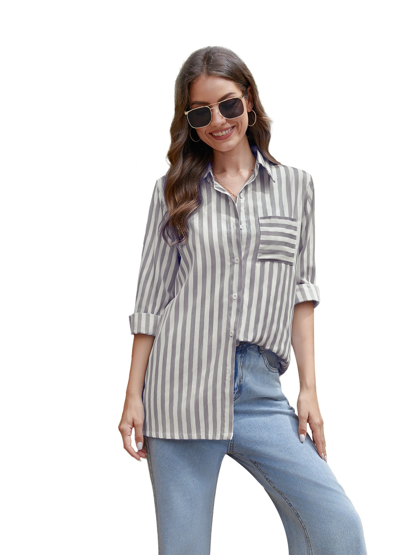 Women's Cardigan Striped Top Black