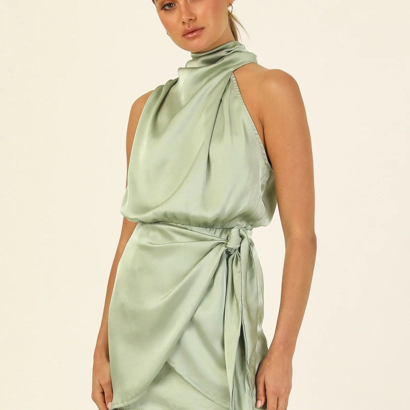 New Hanging Neck Senior Sense Of Satin Straps Slim Celebrity Dresses Light Green