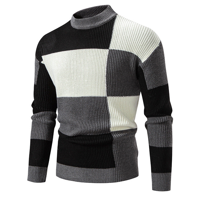 Men's Sweater Sweater Half Turtleneck Color Matching Casual Dark Gray
