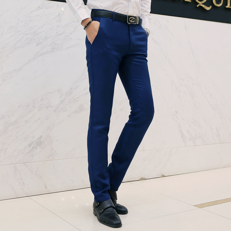 Casual business trousers men Korean slim-fit casual pants Lake blue
