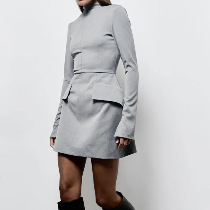 Fashion Slim-fit Long-sleeved Dress Sexy Hip-overing Temperament Elegant Dresses Women's Clothing Gray