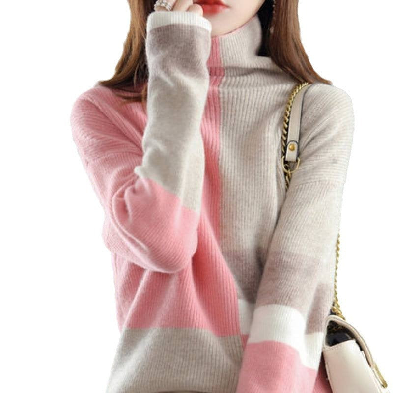 Loose Slimming Laid-back Style Knitted Bottoming Shirt Turtleneck Sweater Green Wool