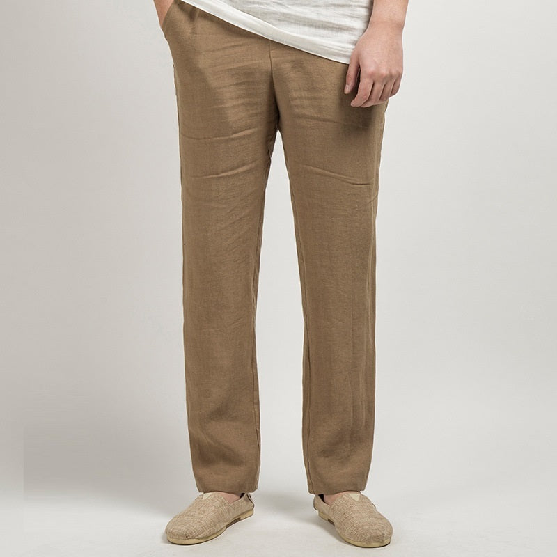 Chinese Style Men's Linen Men's Casual Pants Camel
