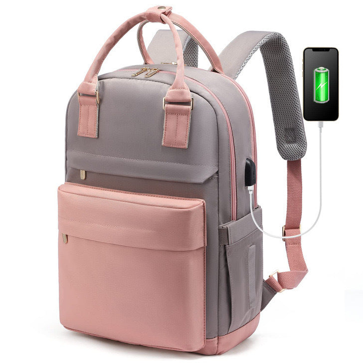 Girls Backpack Fashion Large Capacity Laptop Bag Portable Travel Backpack Pink And Gray