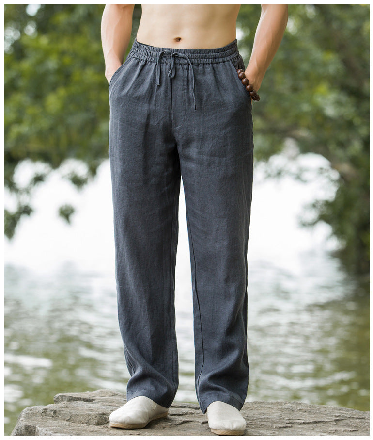Fashion Men's Linen Straight Casual Pants Dark Gray