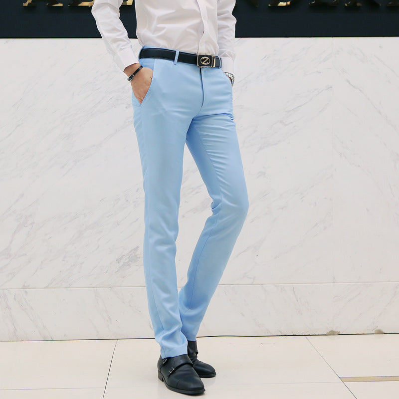 Casual business trousers men Korean slim-fit casual pants Sky blue