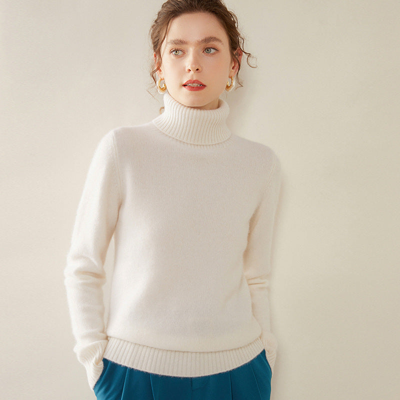 Women's Thickened Fall And Winter Inner Wear Turtleneck Cashmere Sweater Pure White Cashmere