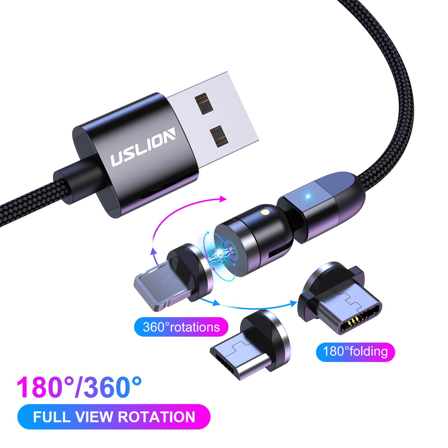 Magnetic Data Cable Black 3 in 1 2m