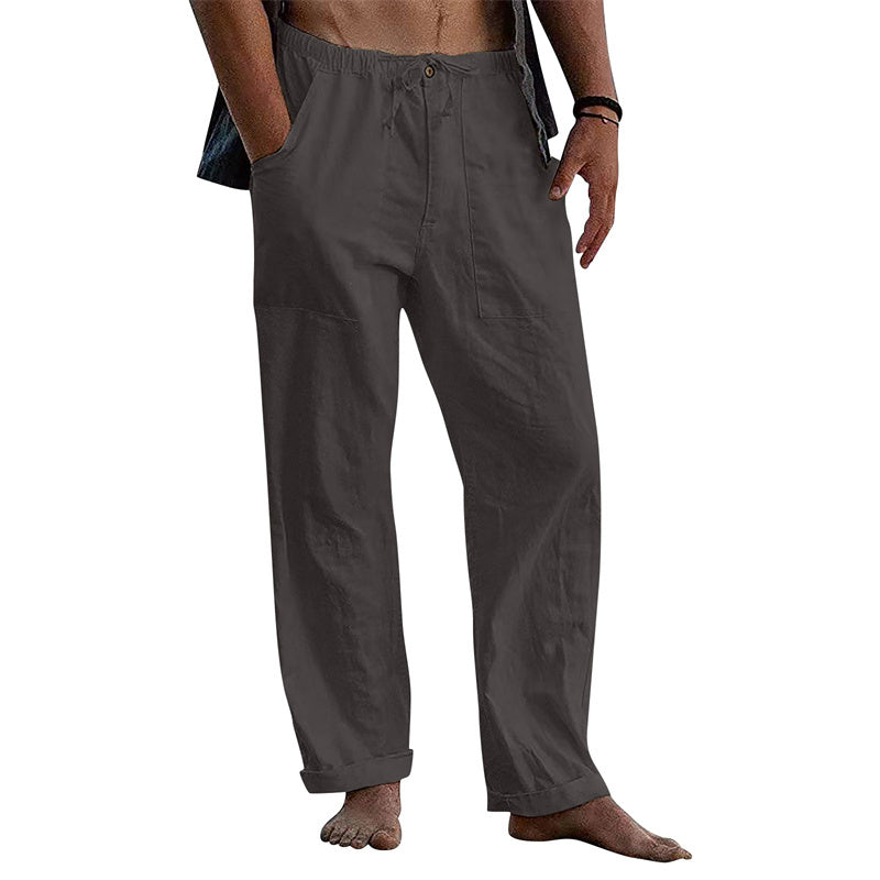 Men's Linen Casual Drawstring Loose Pants Dark Grey