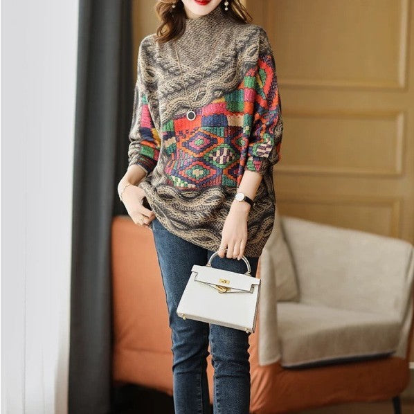 Autumn And Winter New Printing Fashion Loose Large Version Of The Knitted Jacket
