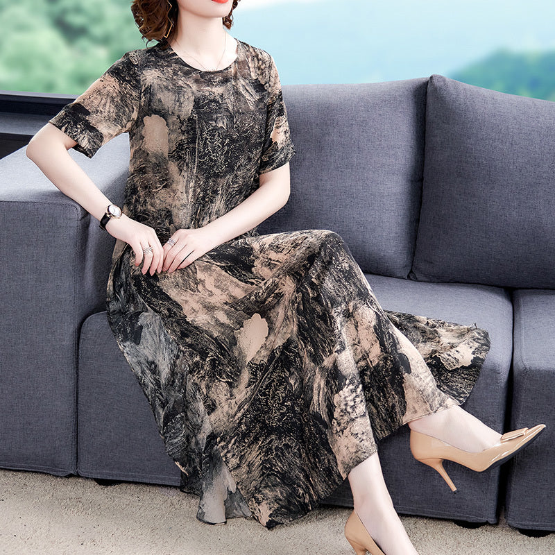 Silk Ink Painting Temperament Noble Lady Dress Black