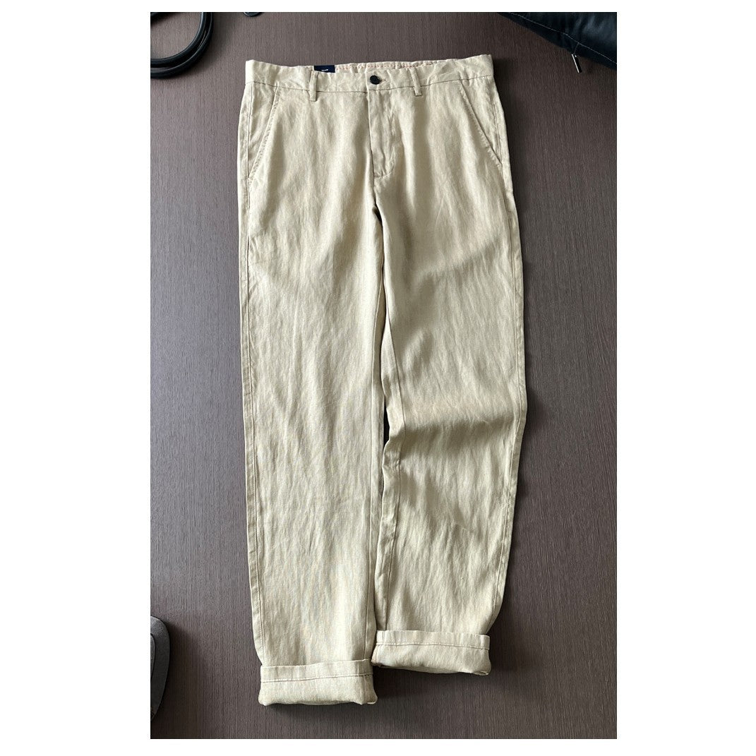 Men's Linen Straight Casual Pants Khaki