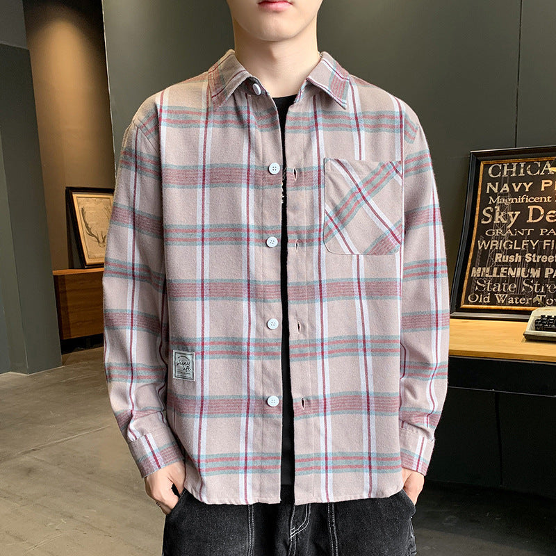 South Korean Fashion For Men's Shirts Coffee