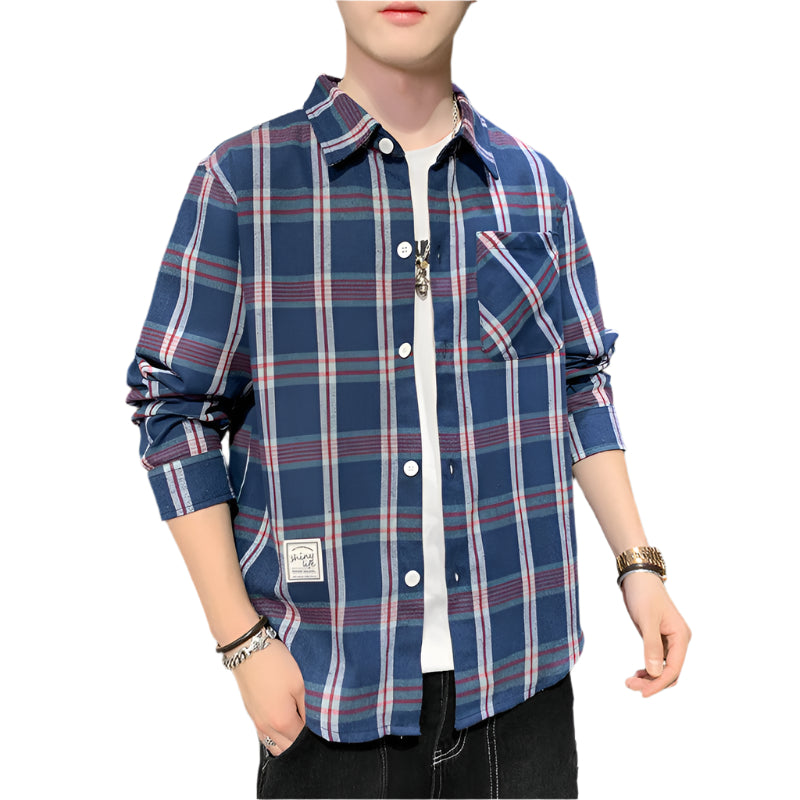 South Korean Fashion For Men's Shirts Blue