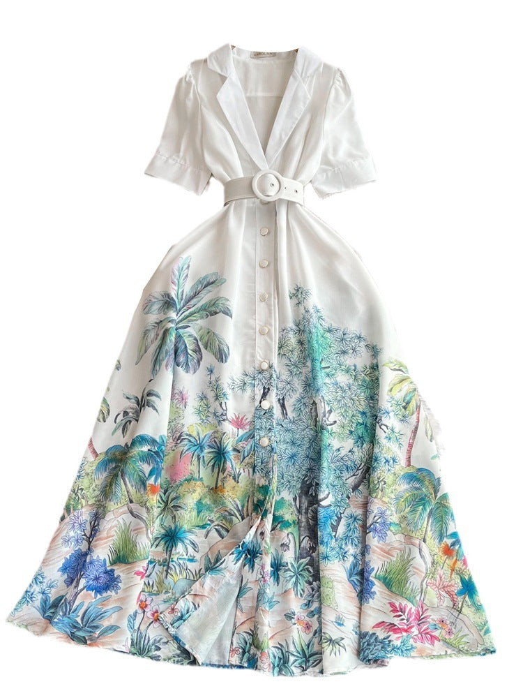 Single-breasted A- Line Printed Dress