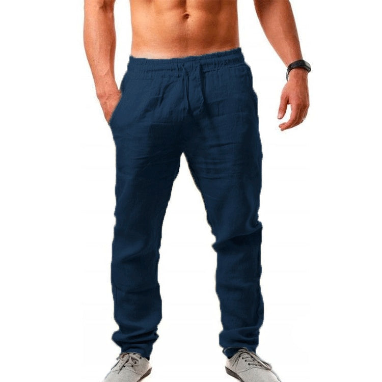 Summer Men's Breathable Linen Loose Leisure Sports Trousers Navy Blue