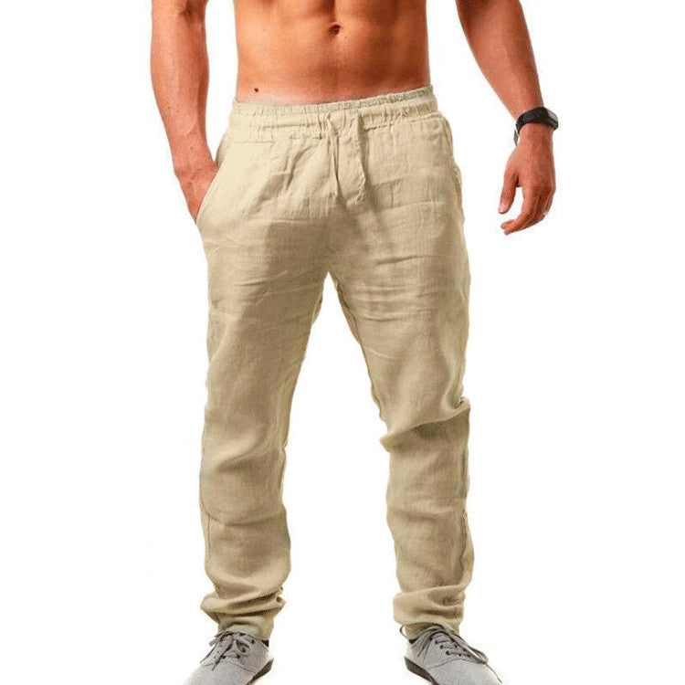 Summer Men's Breathable Linen Loose Leisure Sports Trousers Dark Khaki
