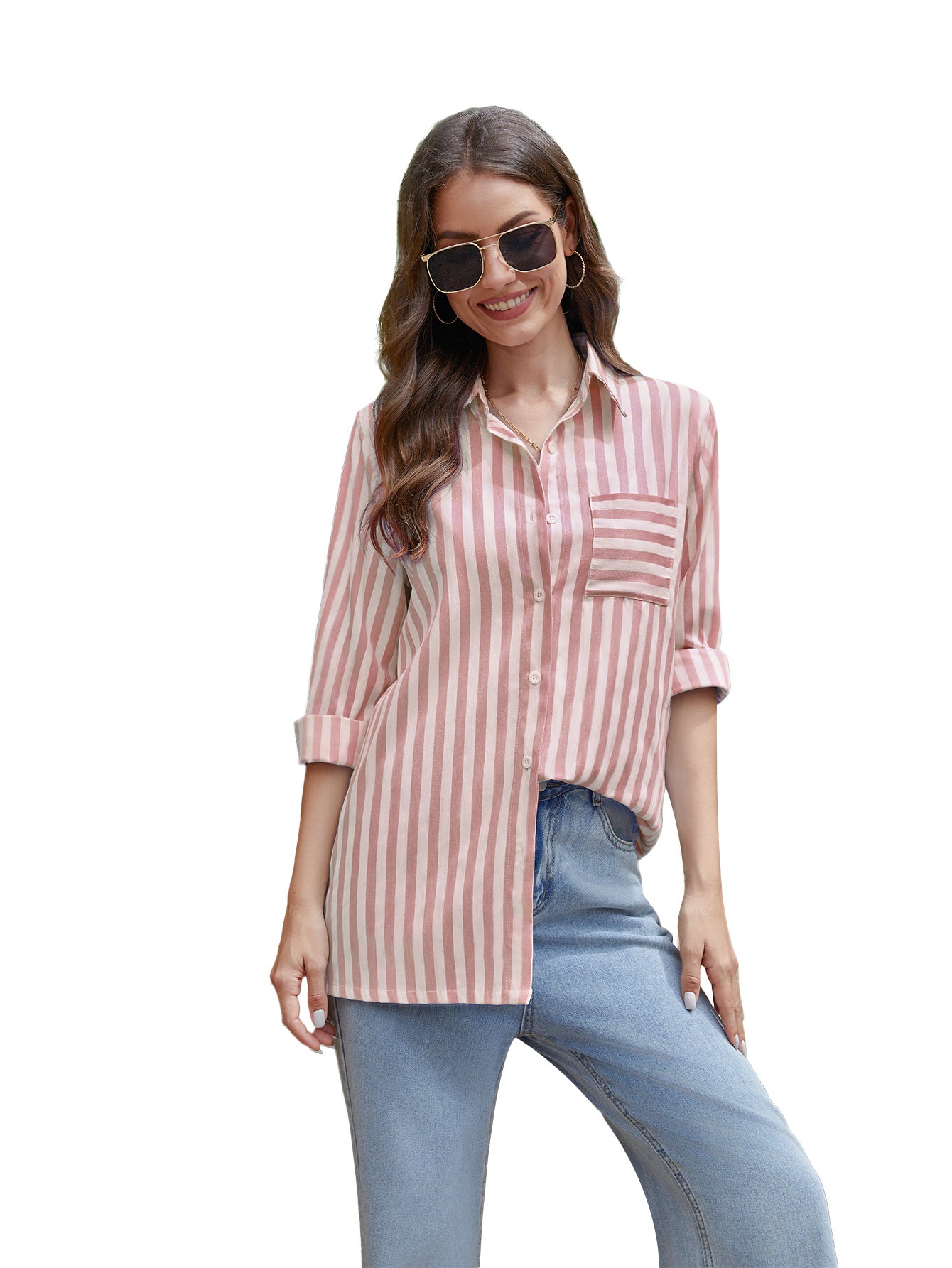 Women's Cardigan Striped Top Brown