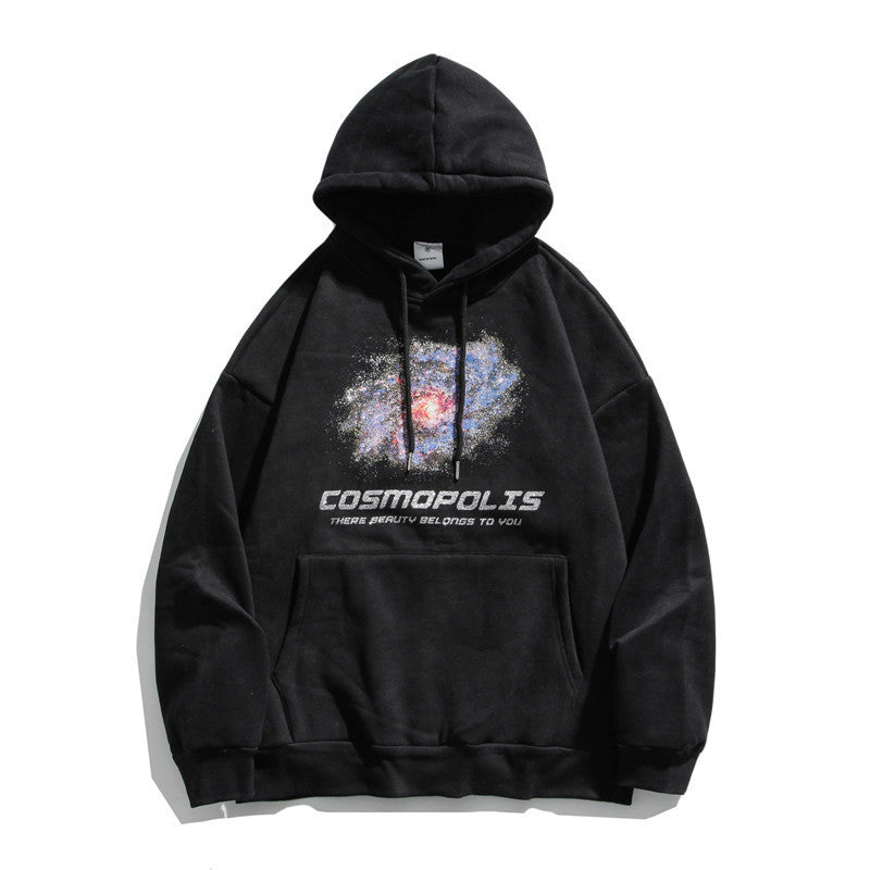 Winter printing tide brand hooded sweater men Black