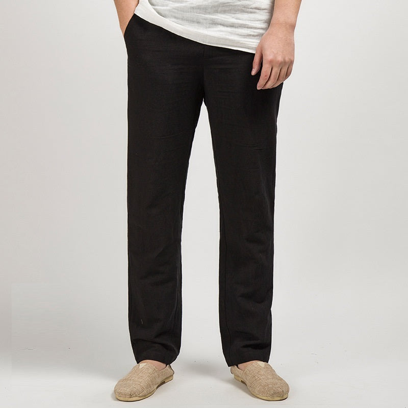 Chinese Style Men's Linen Men's Casual Pants Black