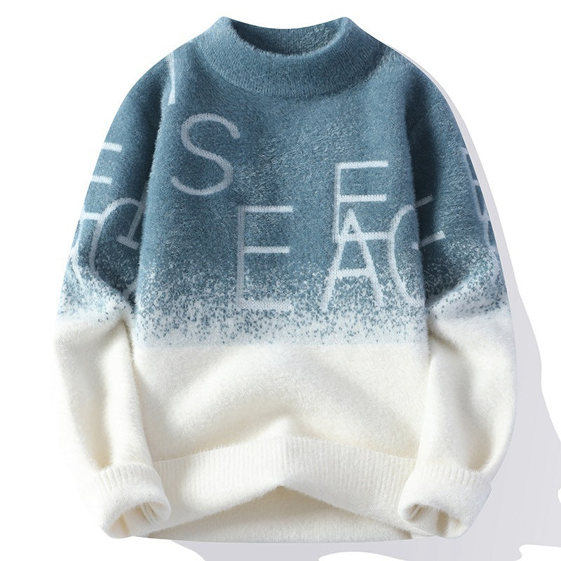 Half Turtleneck Velvet Gradient Sweater Green