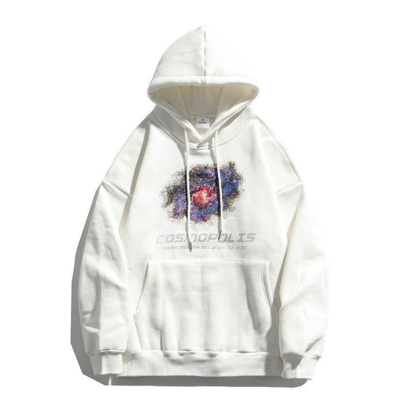 Winter printing tide brand hooded sweater men White