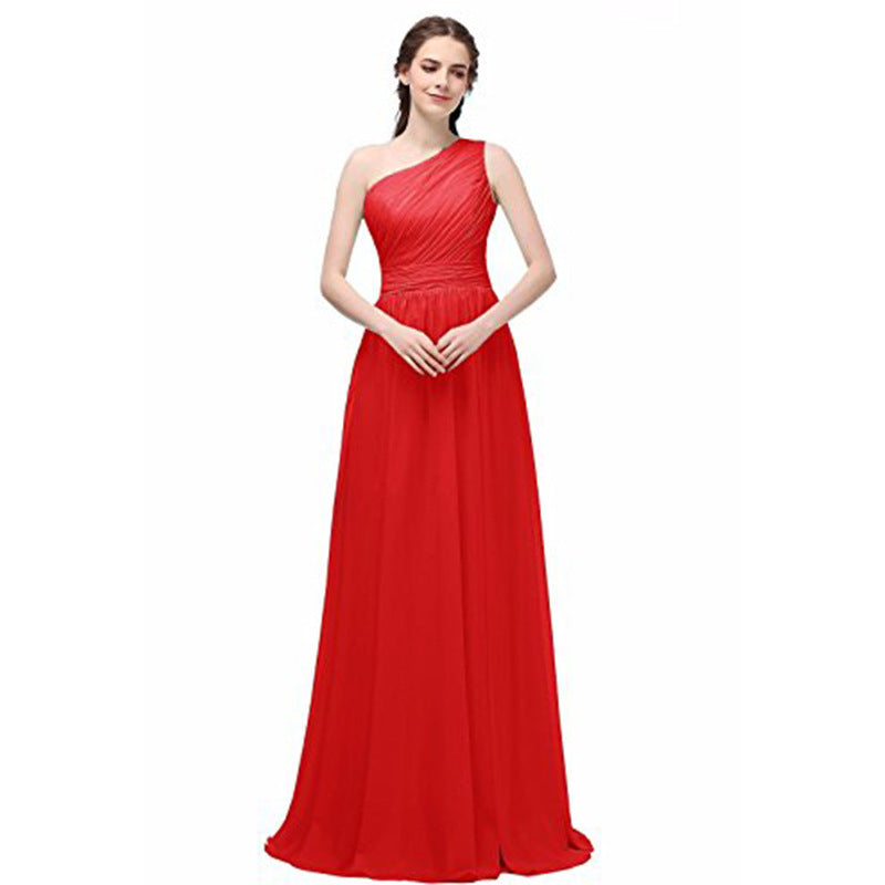 Three styles of bridesmaid dresses Red one shoulder
