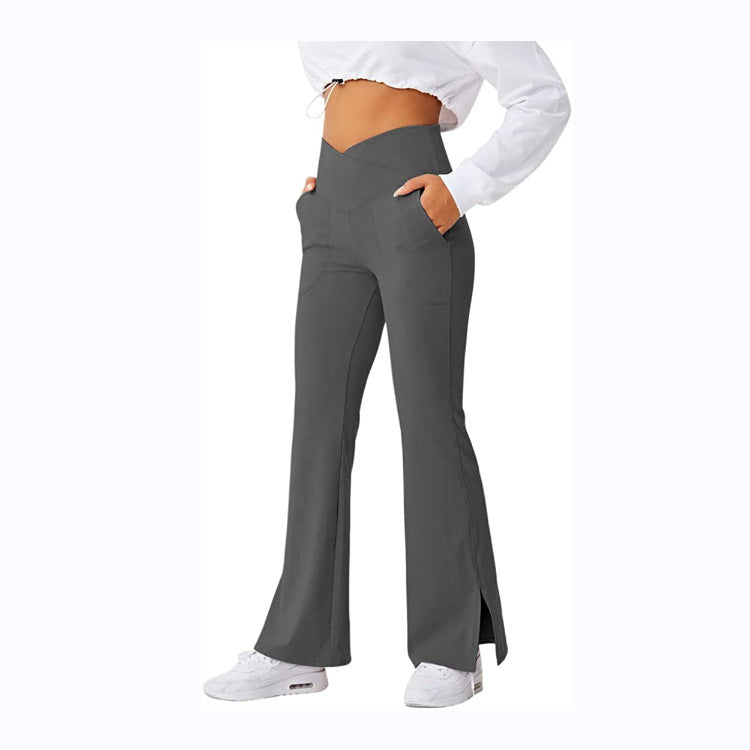 Spring Women's Workout Exercise Pants Akimbo Pants Split Flared Pants Dark Gray