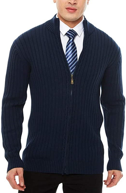 Suit Collar Cardigan Knitted Sweater Coat Blue Wool
