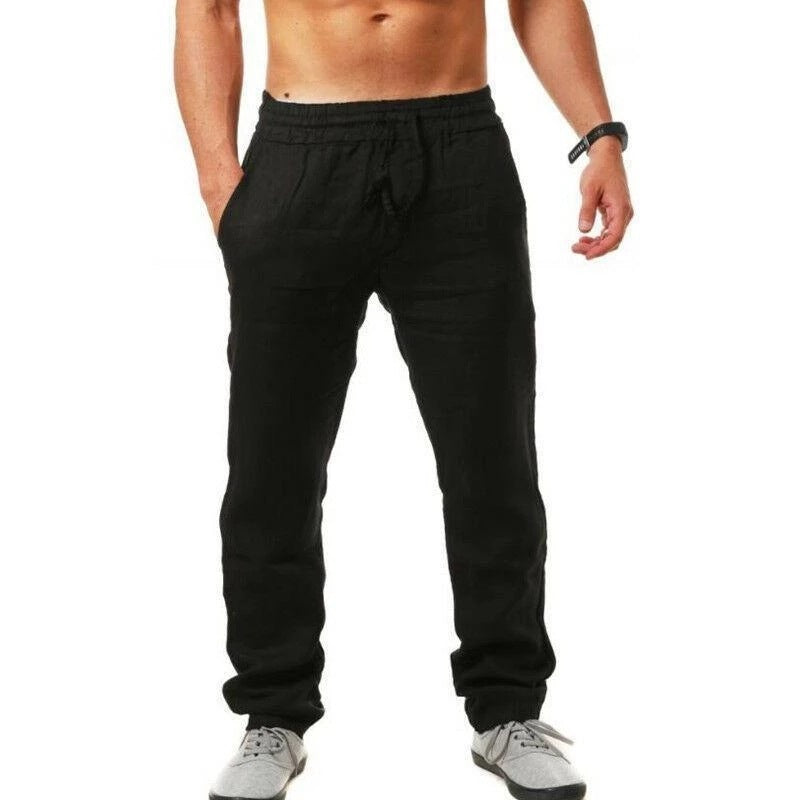 Summer Men's Breathable Linen Loose Leisure Sports Trousers Black