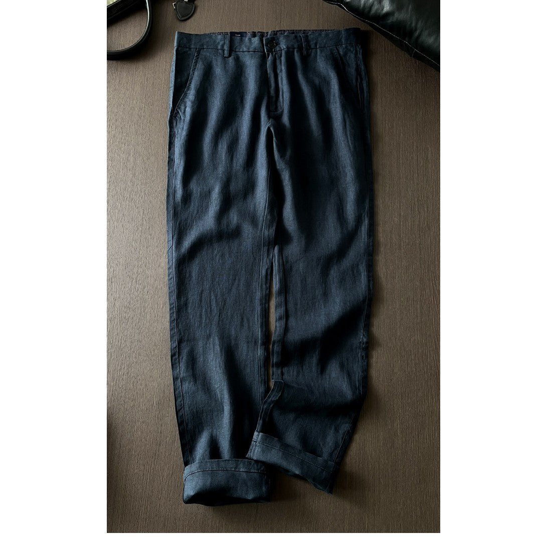 Men's Linen Straight Casual Pants Blue
