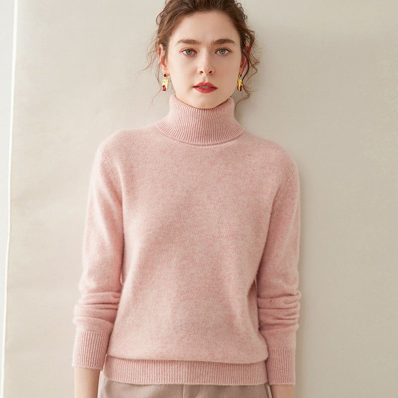 Women's Thickened Fall And Winter Inner Wear Turtleneck Cashmere Sweater Cherry Blossom Cashmere