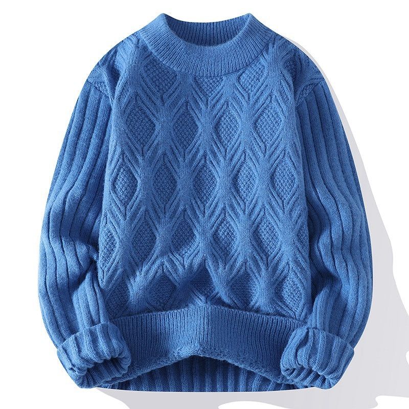 Men's Fashion Casual Solid Color Twisted Sweater Blue Polyester