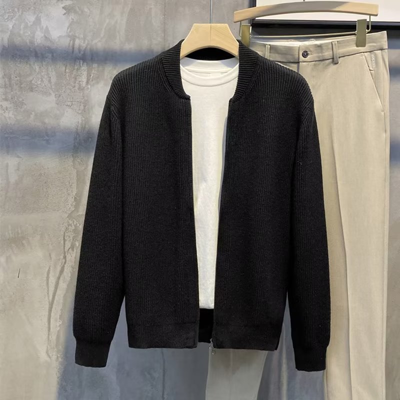 Double Zipper Cardigan Sweater Men's Knitwear Coat Black
