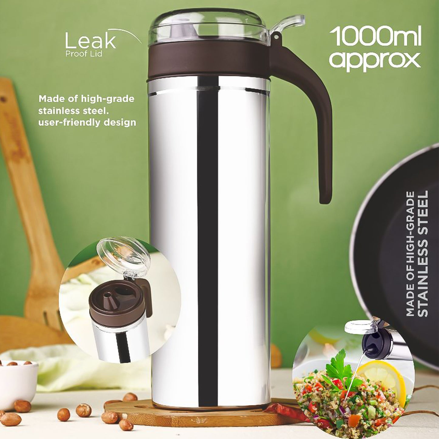 Apex 1000ml Approx. Stainless Steel Oil Pourer/Dispenser (1 Pc)