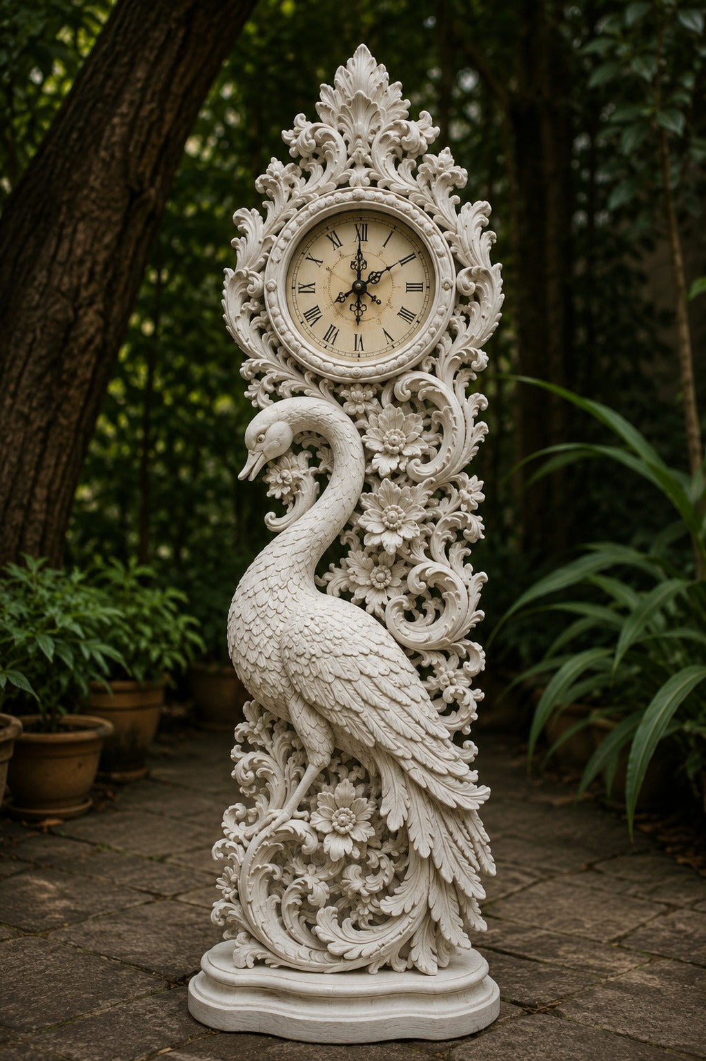 Hand-Carved Wooden Grandfather Clock 60 Inch with Peacock Design | Antique Brown Hardwood Floor Clock for Living Room, Foyer & Gifting