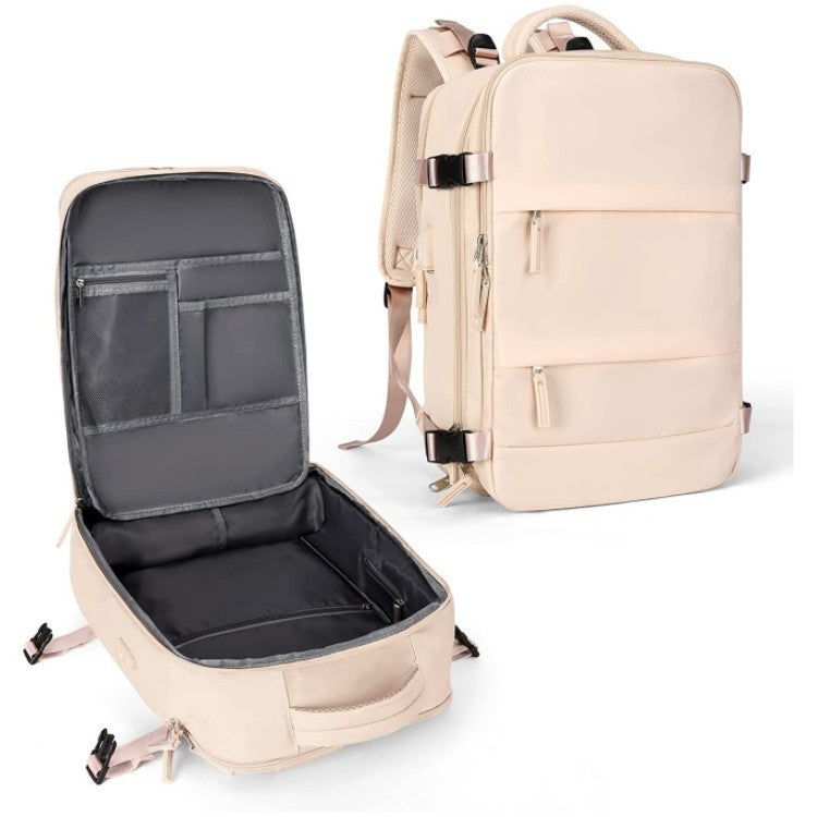 Backpack Travel Large Capacity Travel Portable Luggage Bag Beige 33x22x47cm