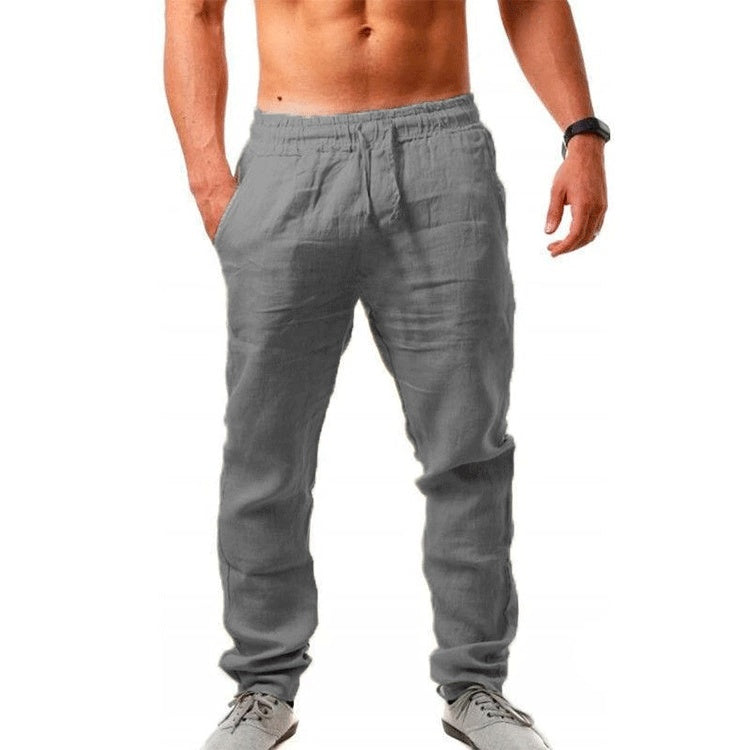 Summer Men's Breathable Linen Loose Leisure Sports Trousers Gray