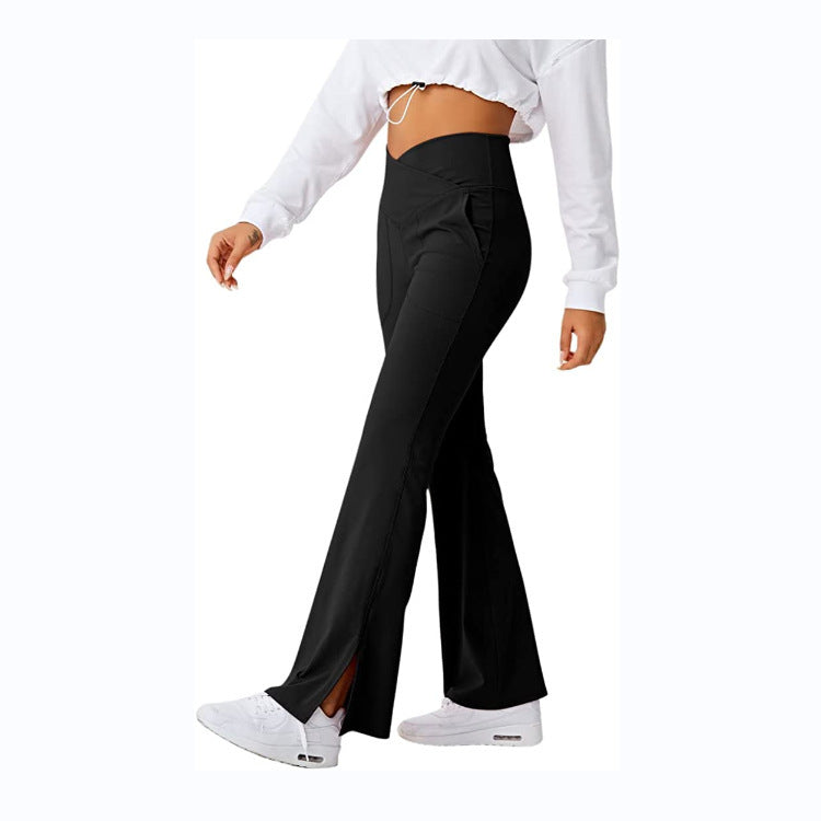 Spring Women's Workout Exercise Pants Akimbo Pants Split Flared Pants Black