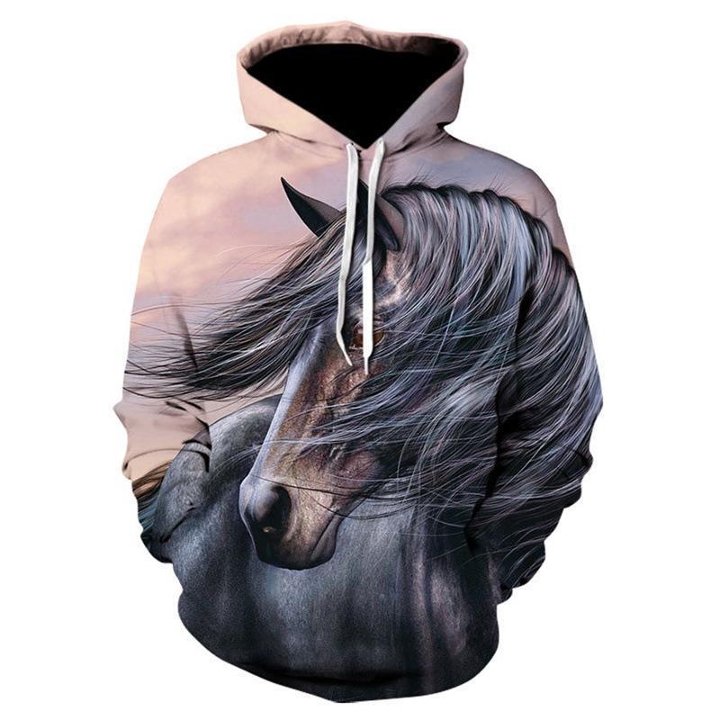 Printed Animal Horse Painting Hoodie Fashion Men Loose Sweater DWWY 419