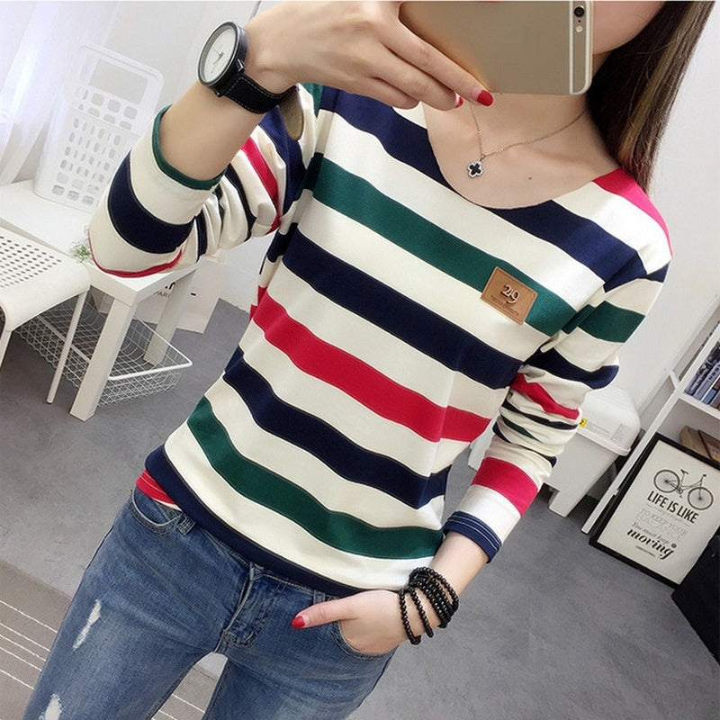 Korean Spring And Autumn Clothing T-shirt For Women Red And Green