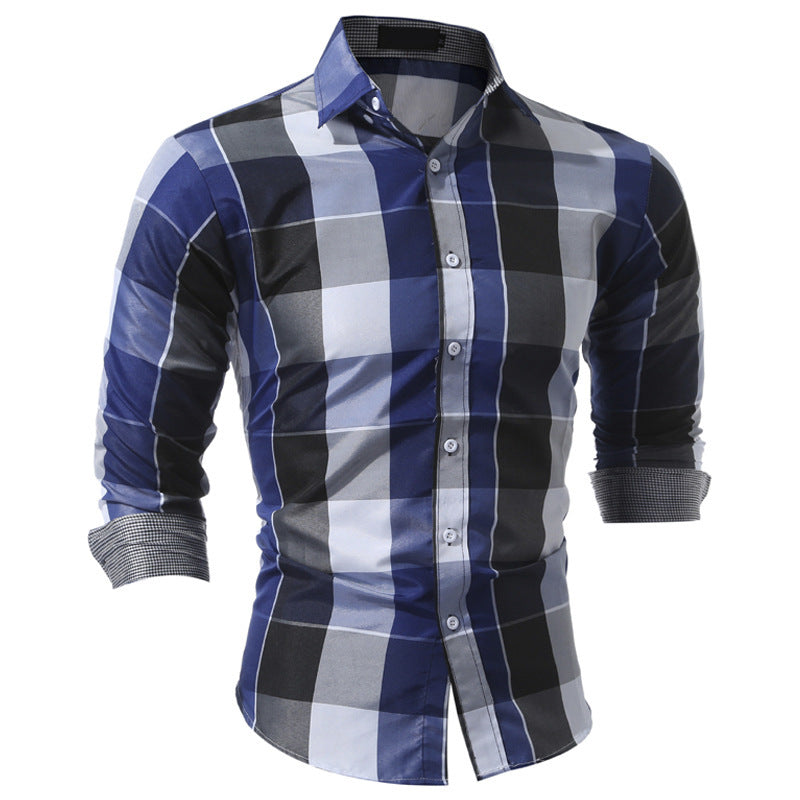 Classic Plaid Dress Shirts Blue