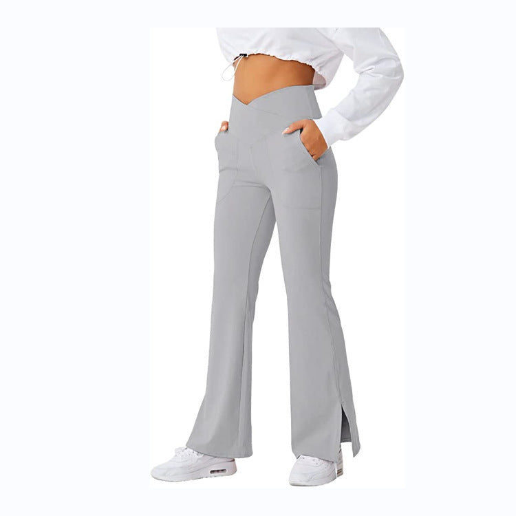 Spring Women's Workout Exercise Pants Akimbo Pants Split Flared Pants Light Gray