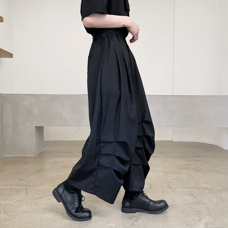 High Street Trendy Dark Yamamoto Pleated Cropped Stage Wear Casual Niche Pants