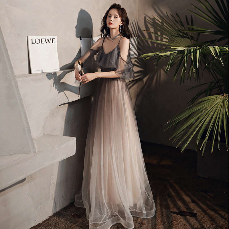 Gradient Sling Annual Birthday Party Super Fairy Banquet Dress Gray