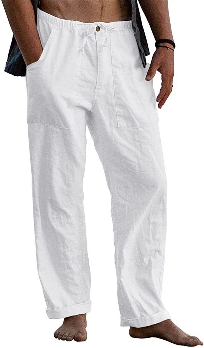 Men's Linen Casual Drawstring Loose Pants White
