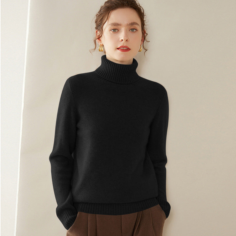 Women's Thickened Fall And Winter Inner Wear Turtleneck Cashmere Sweater Black Cashmere