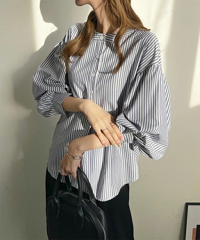 Women's Shirt Summer Loose High Sense Black Stripes