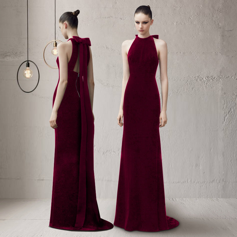 Halter Annual Party Evening Dress Wine Red DB0182