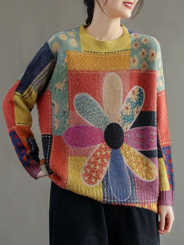 Literary Personalized Print V-neck Mink Blouse 2color One size